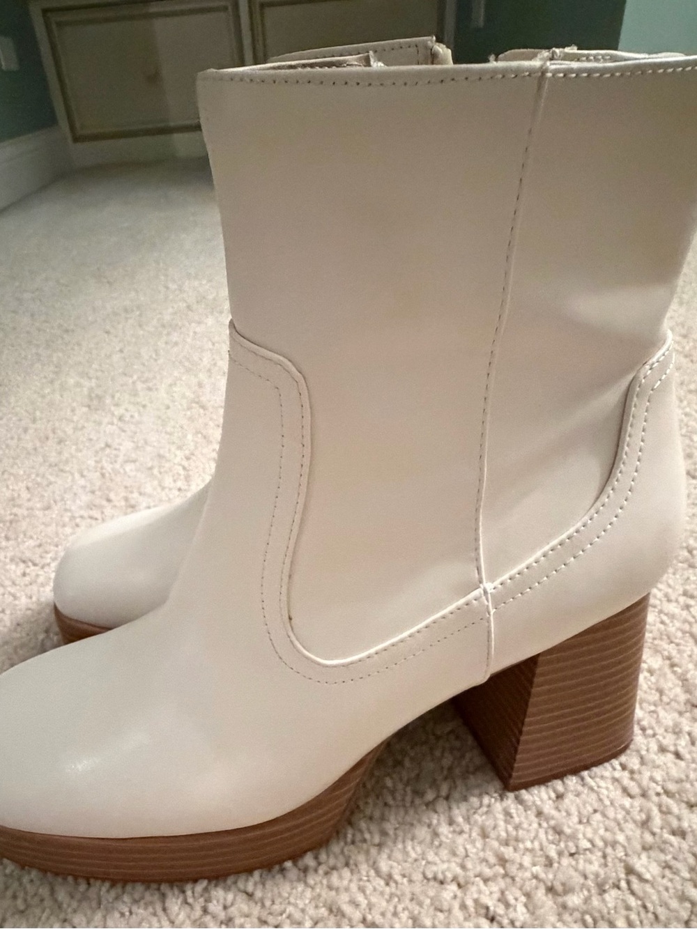 bp Cream Block Heel Mid-Calf Boots